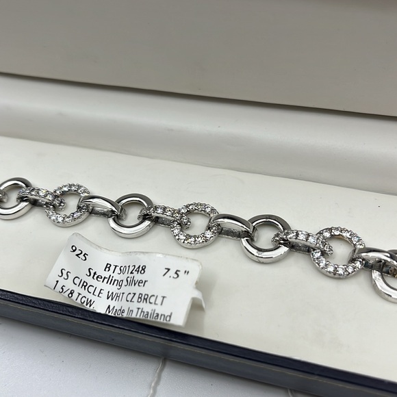 Vintage 925 Sterling Silver CZ Circle Link Bracelet, 7.5" - Picture 5 of 16